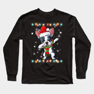 Dabbing French Bulldog Santa Christmas Kids Long Sleeve T-Shirt